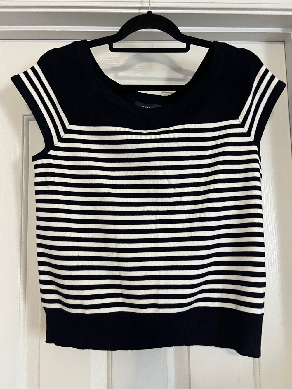 Tommy Hilfiger Navy and White Striped Cap-Sleeve Tank